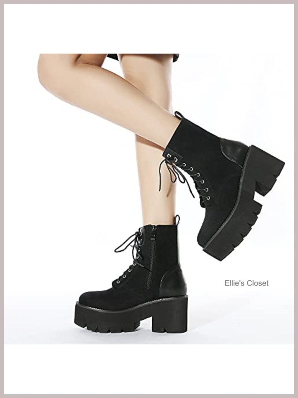 Platform Combat Boots Lace Up&Zipper Ankle Boots Chunky Heel - Picture 5 of 6